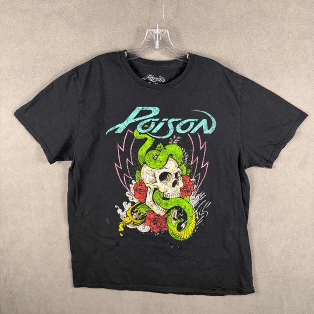Poison Mens XL T-Shirt Band T Skull Snake Rose Graphic‎ Read!